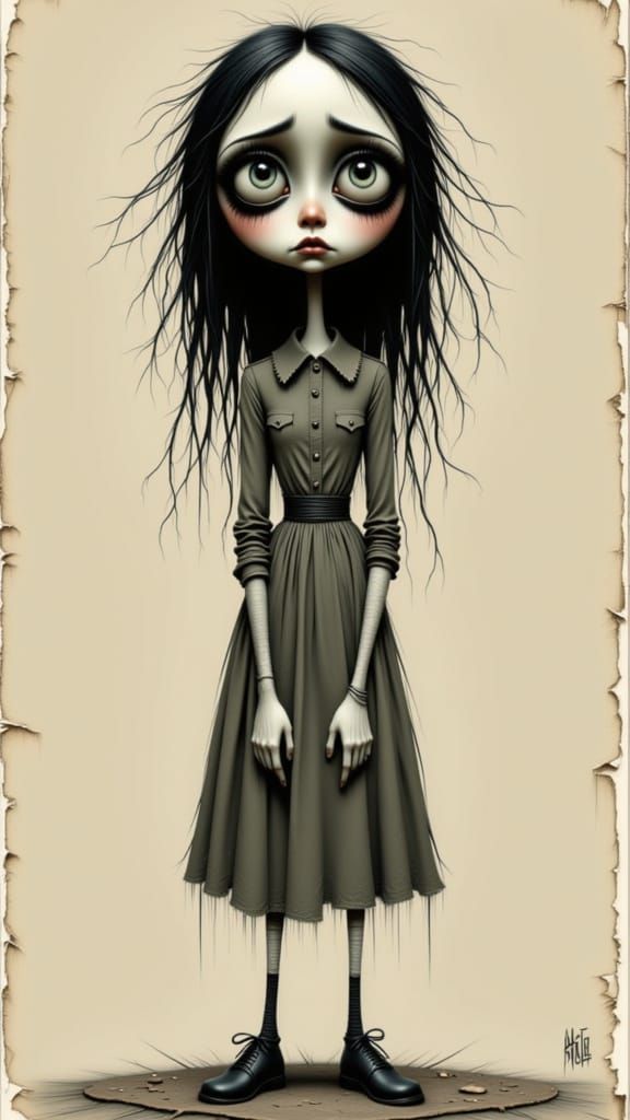 Tim Burton Style Girl with Sad Expression