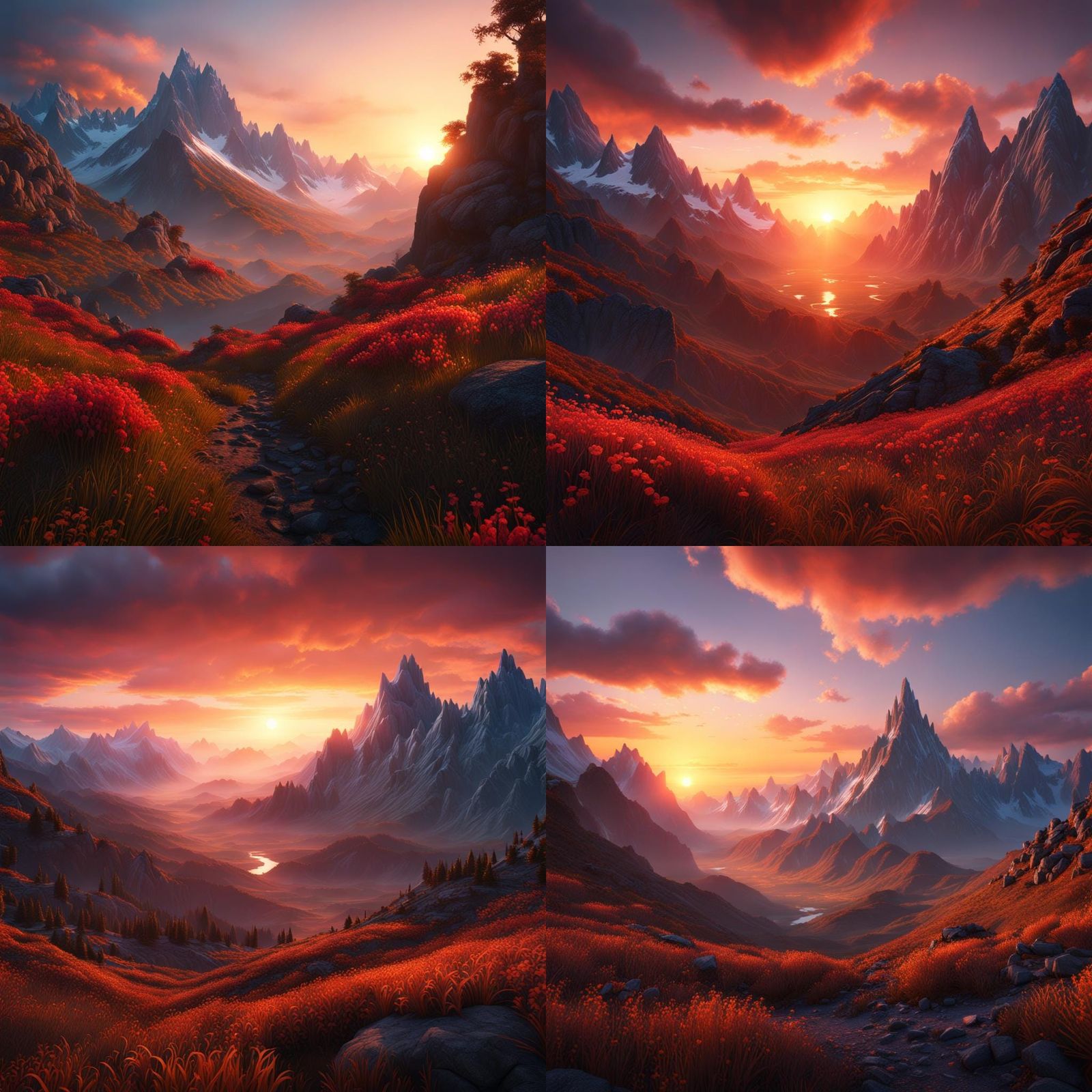 Mountains Sunrise in Detailed Matte Painting Style