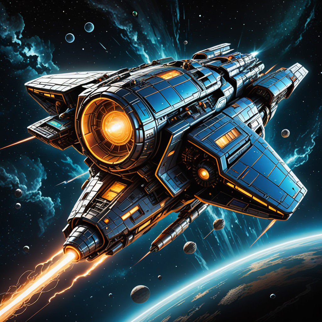 A Cyberpunk Spacecraft in Liquid Electricity, Shrouded in Ce...