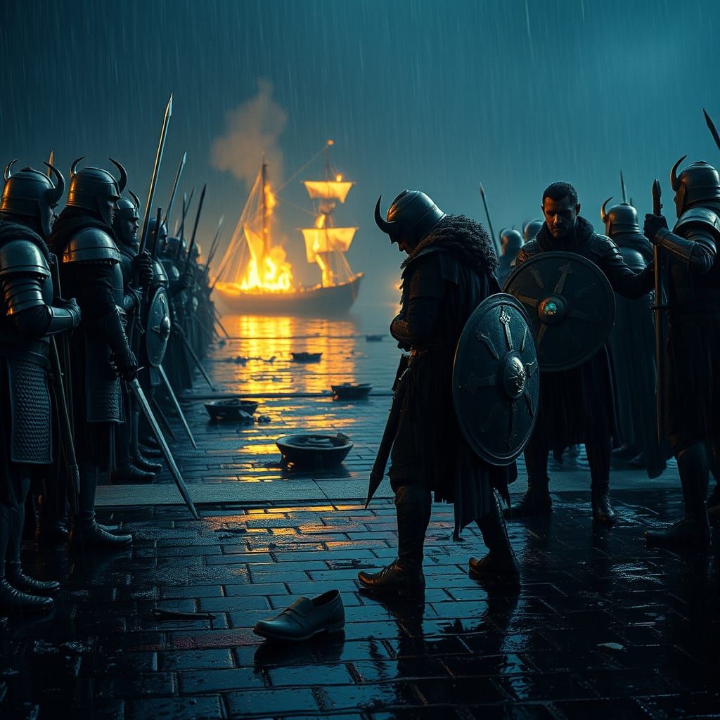 Noldor Warriors Stand Vigilant in Alqualondë's Docks
