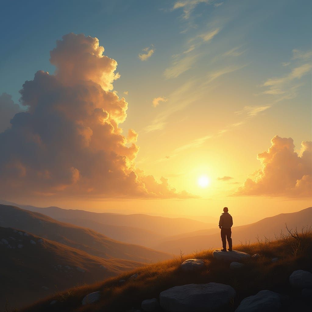 Serene Sunset Landscape with Solitary Figure