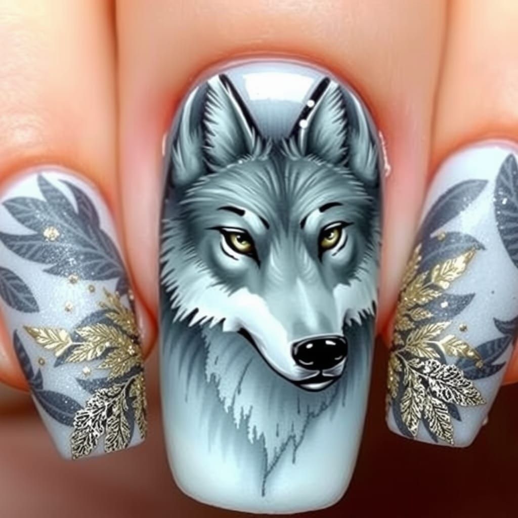 Wolf Nail Art in Monet and Anime Style