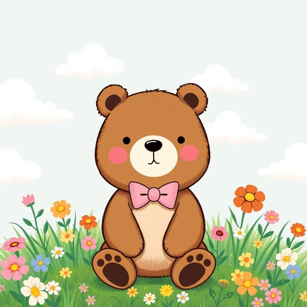 Cute Brown Bear in Pastel Pink Bow Tie
