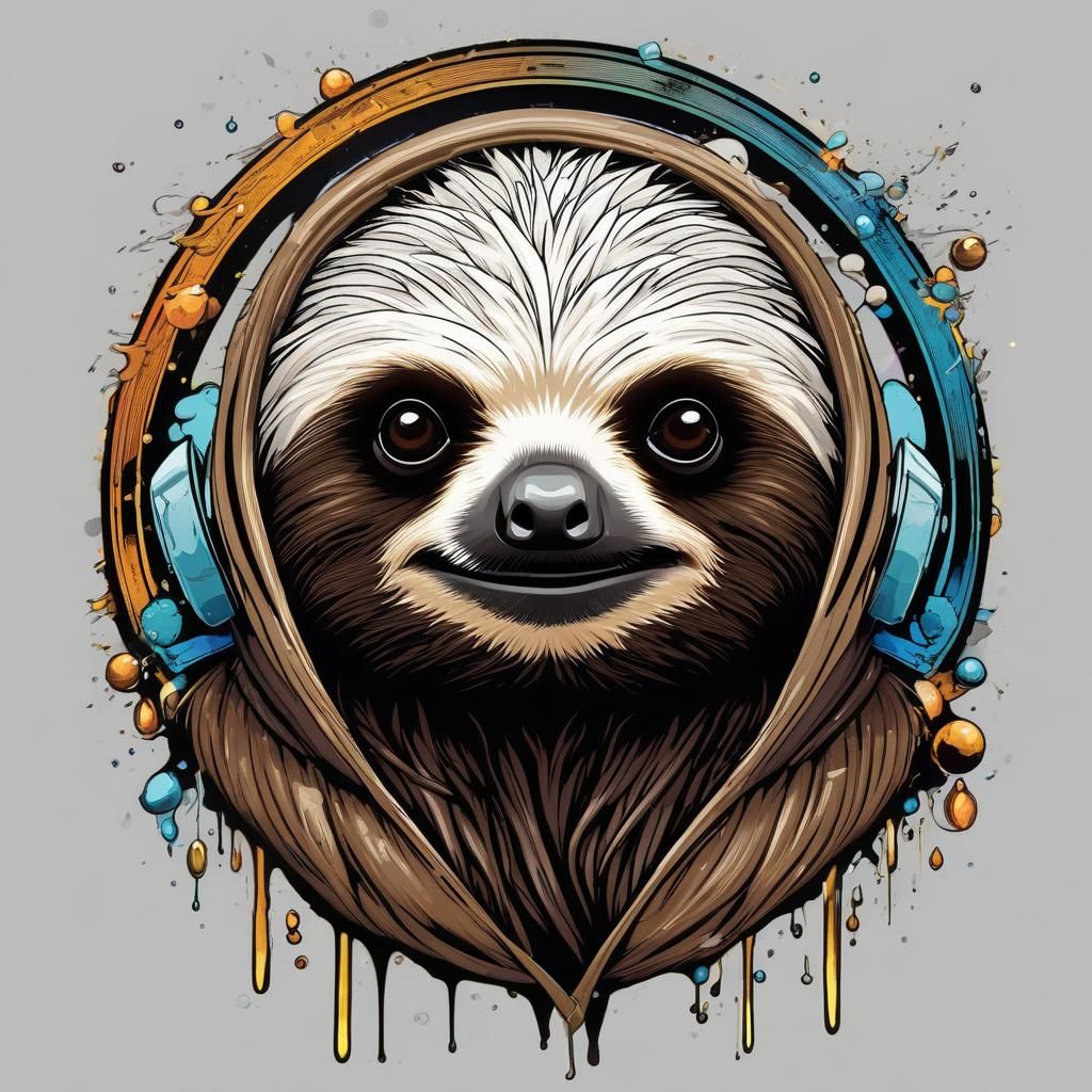 Round Assassin Sloth T-Shirt Design in Goth Punk Style