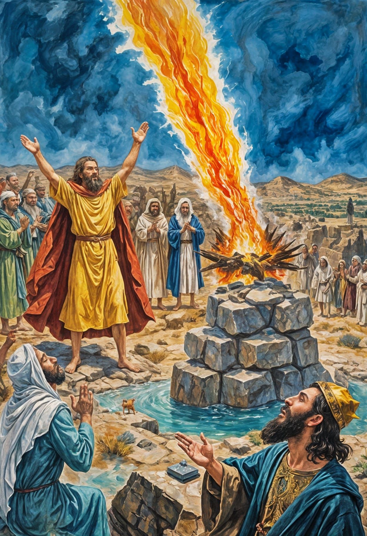 Prophet Summons Fire in Epic Impressionist Style