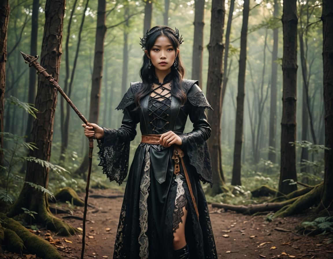 Asian Sorceress in Forest, Digital Art