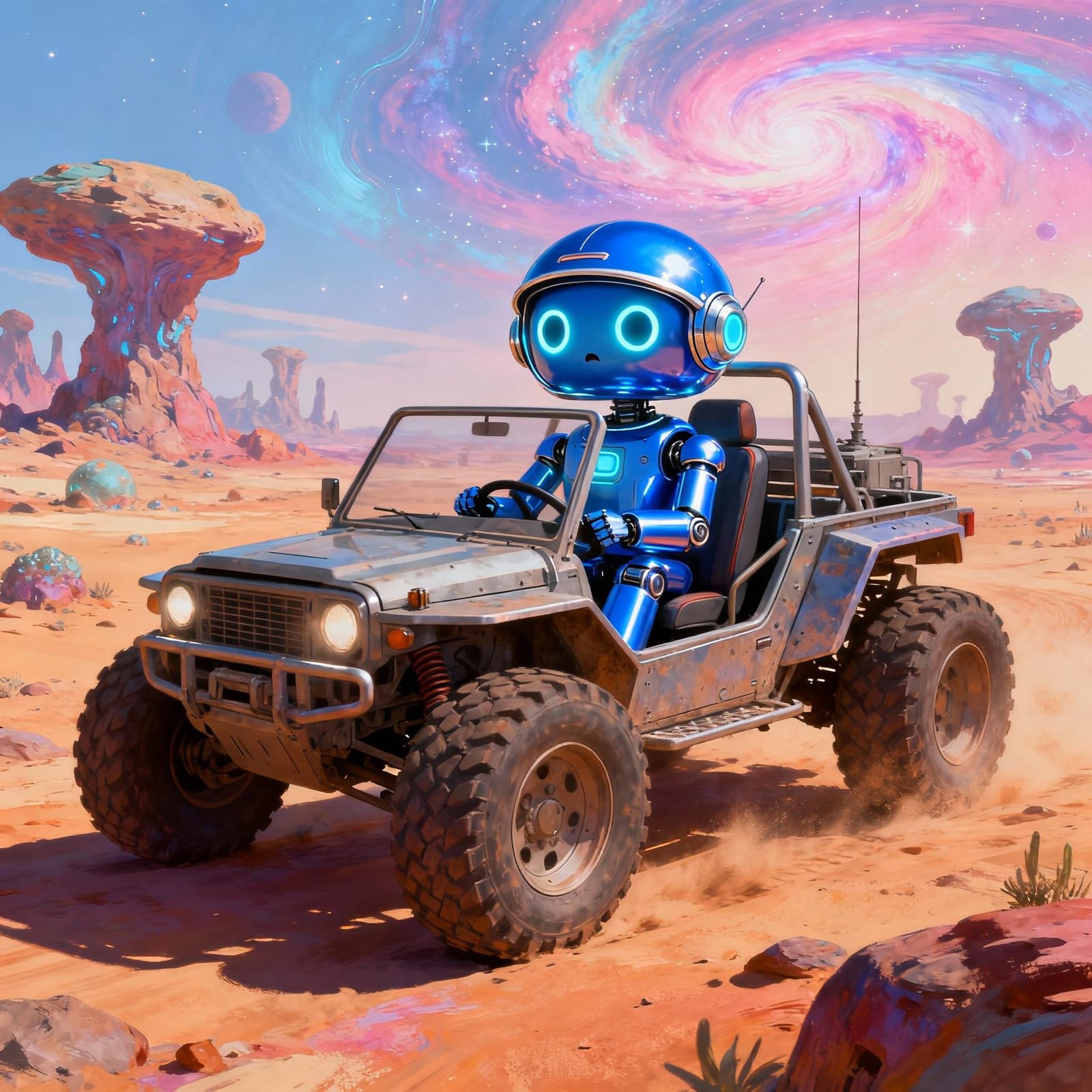 Cute Robot in 4WD on Alien Planet Concept Art