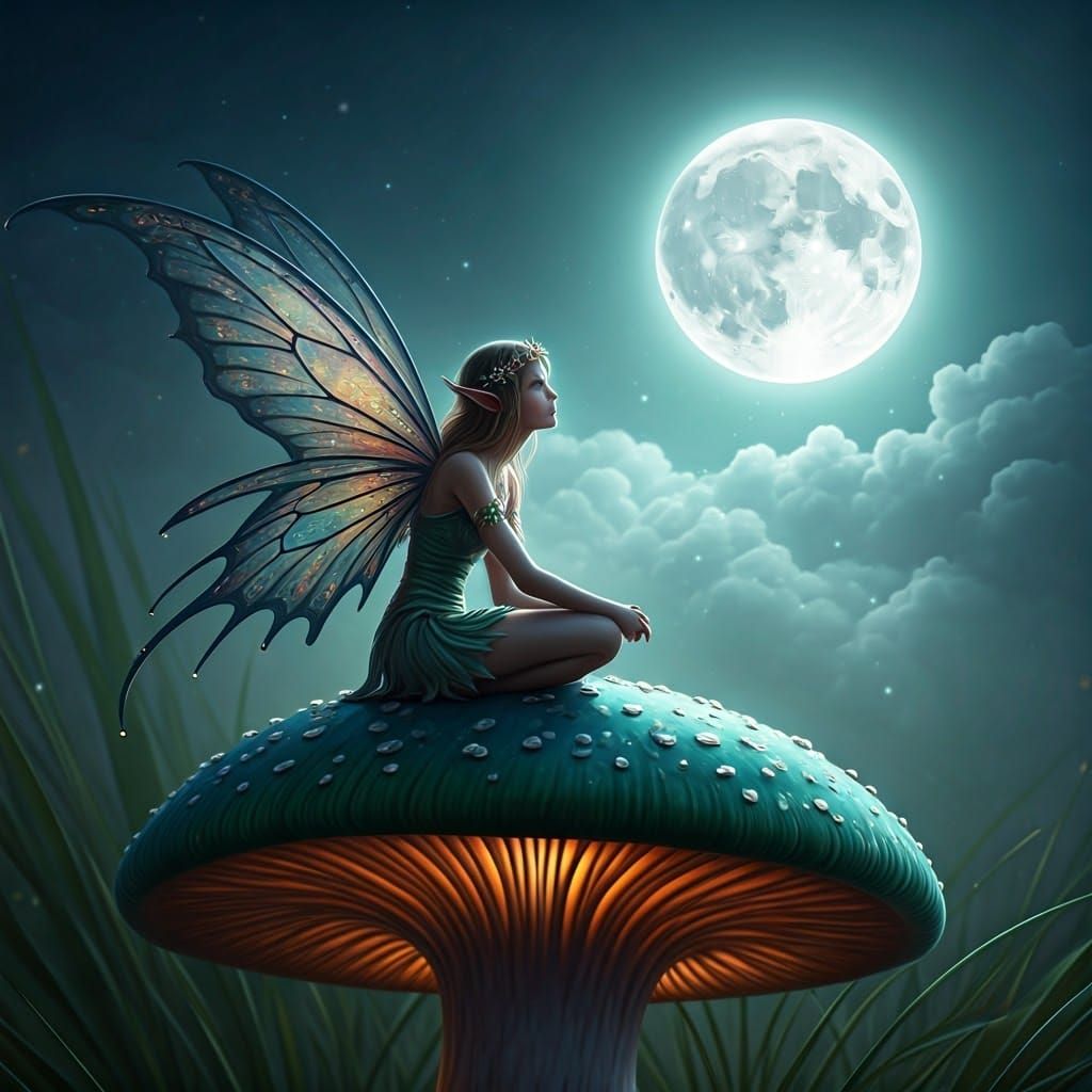 Enchanting Fairy on Mushroom in Ethereal Style