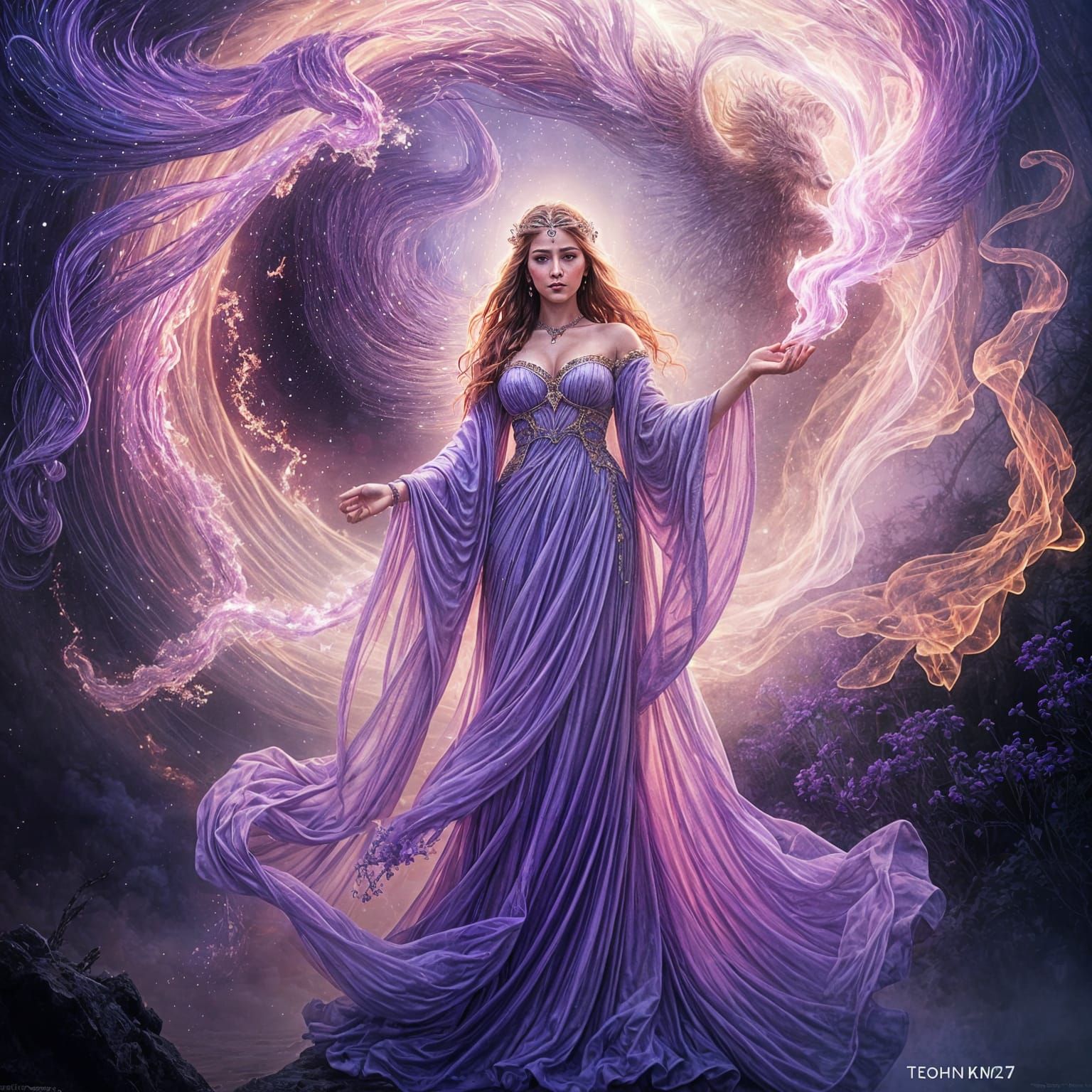 Ethereal Goddess in Violet Flame