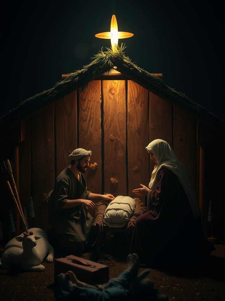 Dramatic Nativity Scene in Cinematic Style
