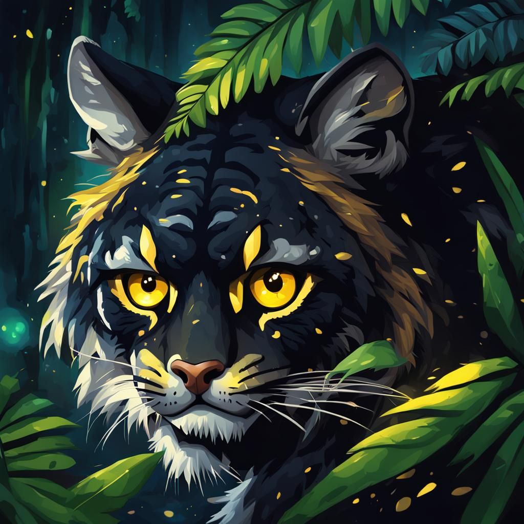 Intricate Close-Up of Yellow Eyes in Jungle Night
