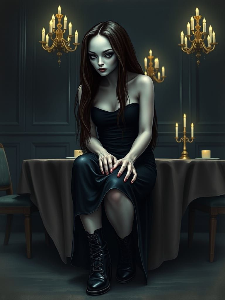 Mysterious Alien Woman in Dark, Dreamlike Setting