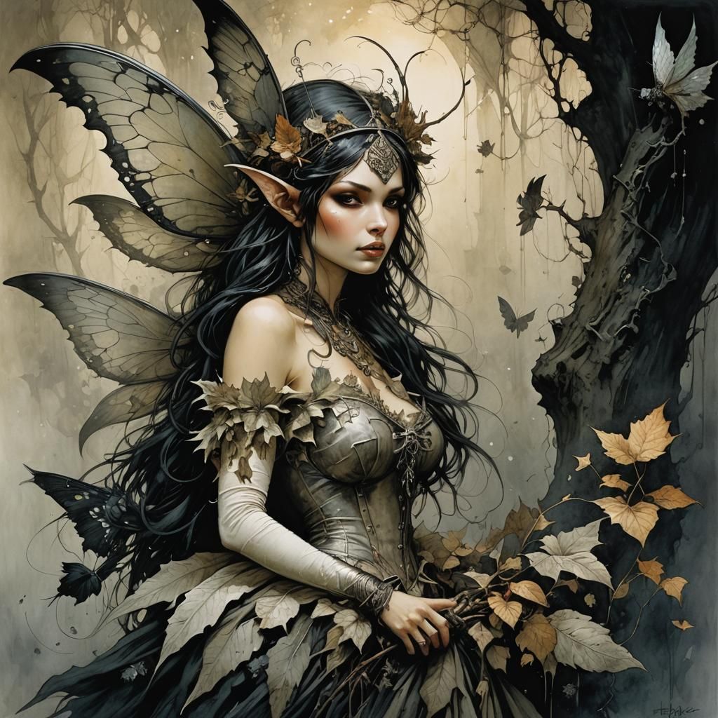 Whimsical Fairy in Comic Noir Expressionism