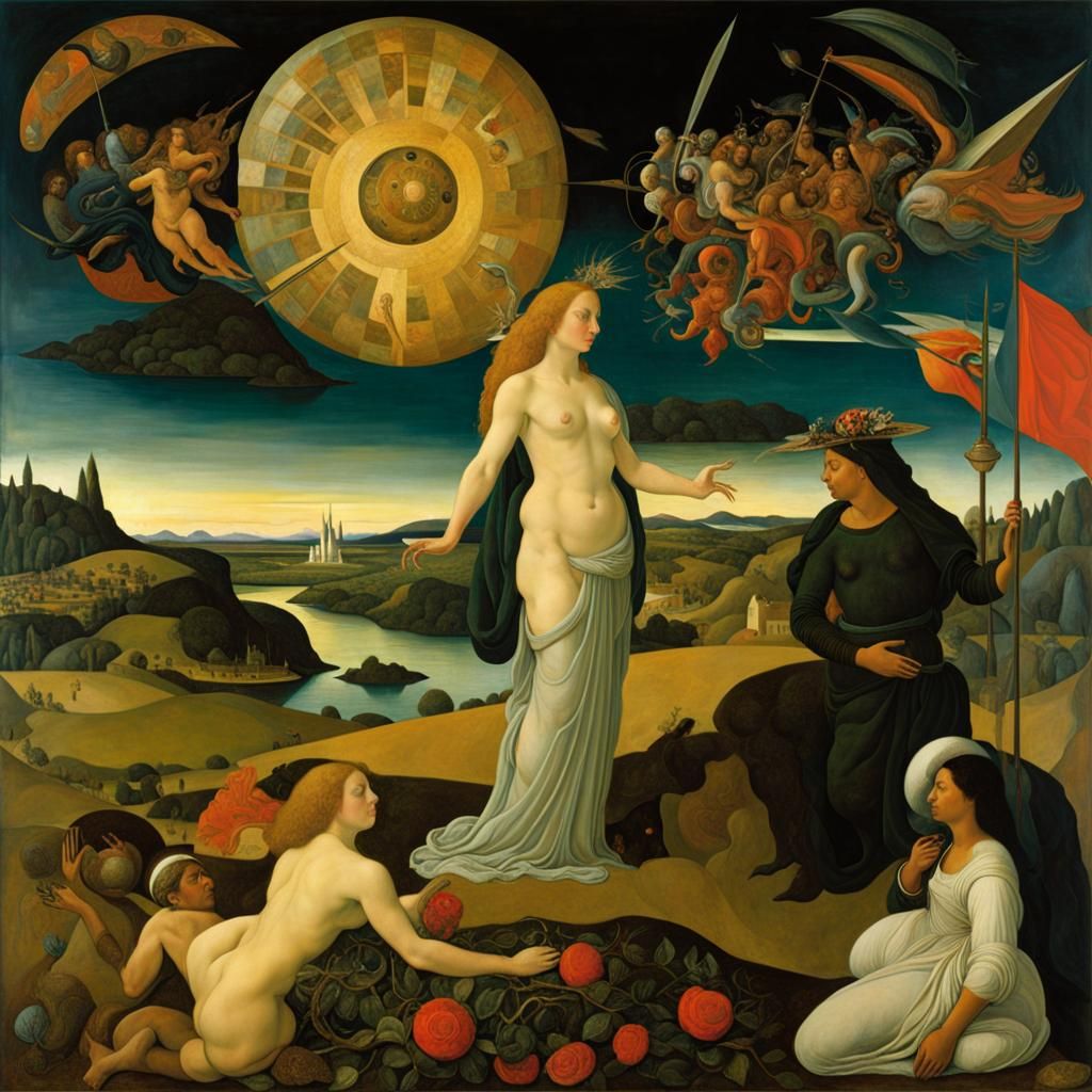 Goddess Presides Over Allegoric War Landscape