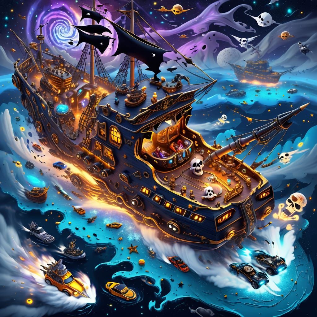 Ghostly Pirate Ship Transforms into Futuristic Race Car