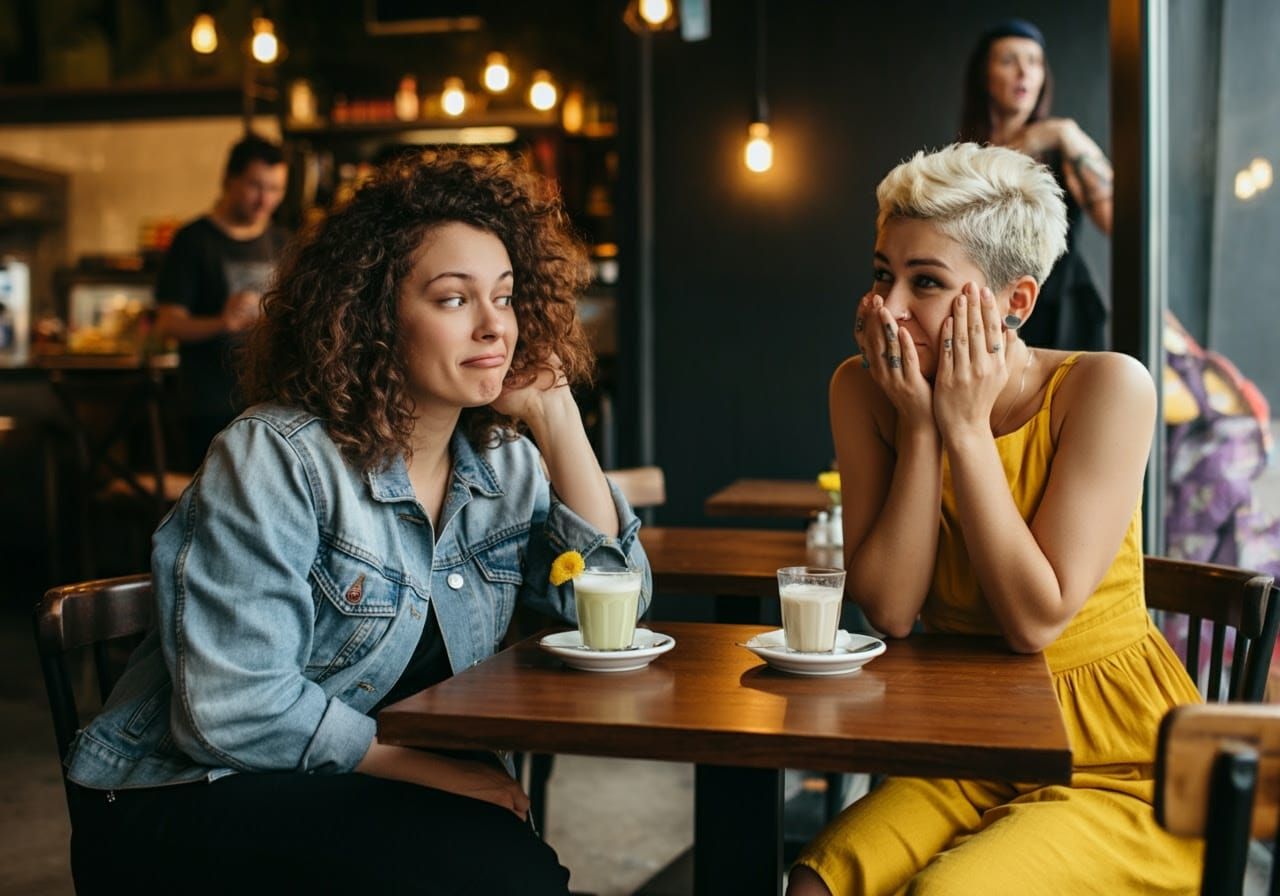 Friends Share a Laughter-Filled Moment in a Cozy Cafe