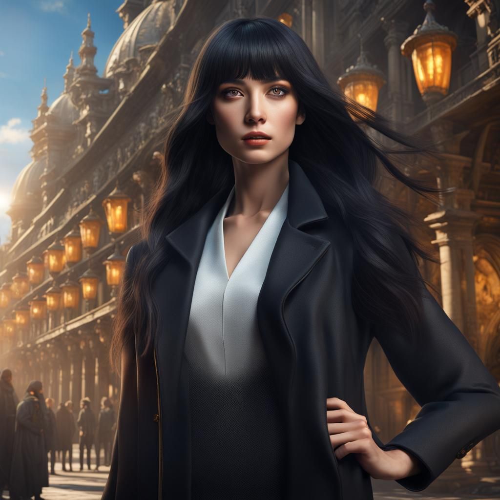 Woman with Black Hair in Milan, Fantasy Art