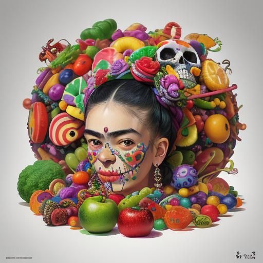 Frida Kahlo Skull Still Life in Candy Art Style