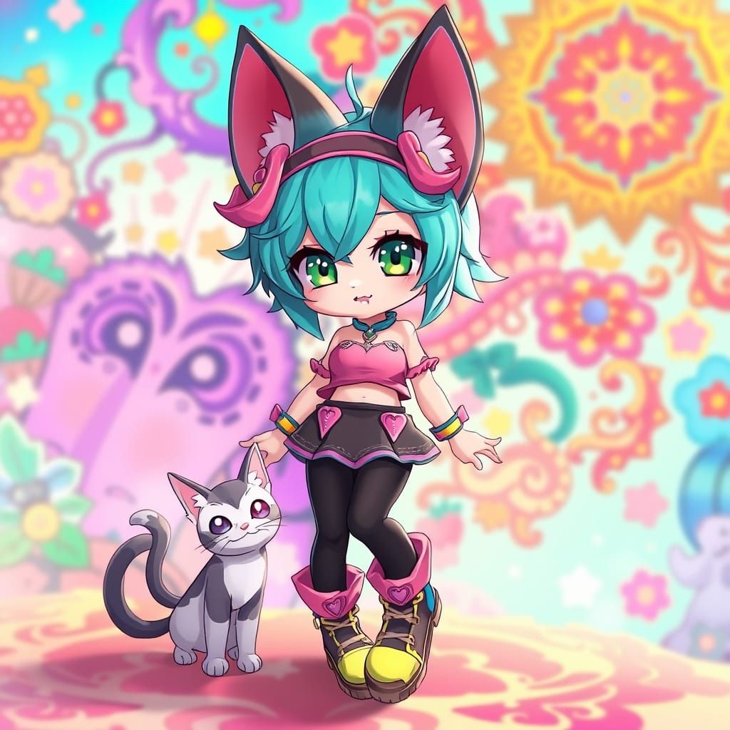 Enchanting Anime Tabaxi Girl with Whimsical Pixie Fur and Ne...