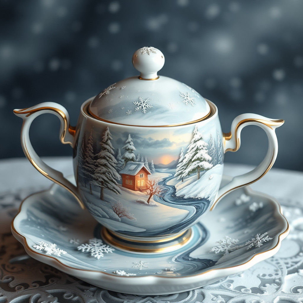Winter Wonderland Porcelain Tea Service in Matte Style
