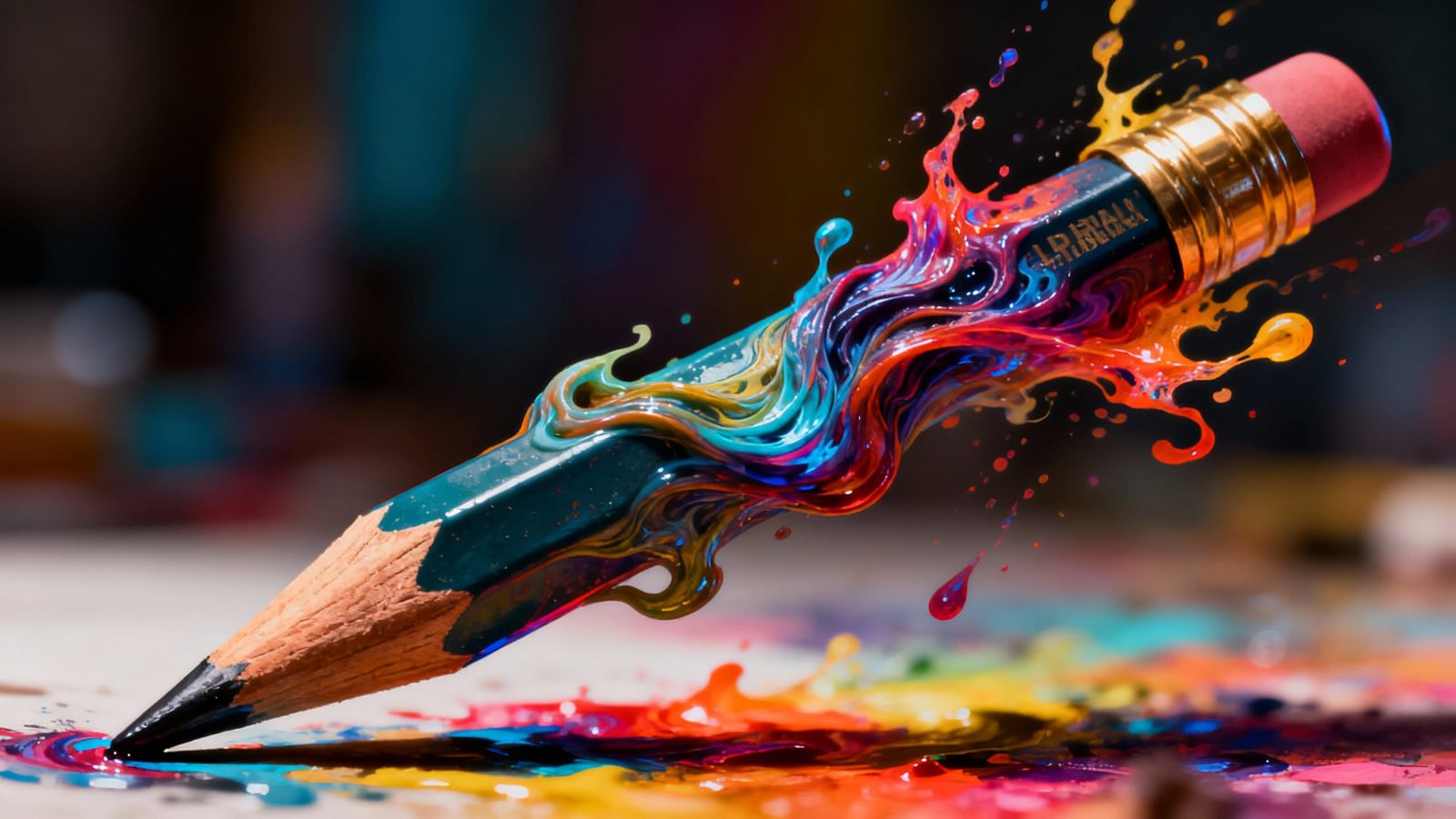 Hyperrealistic Metamorphic Pencil Splash Art