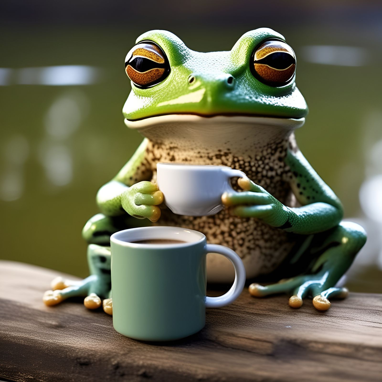 Nerdy Frog Enjoying Coffee
