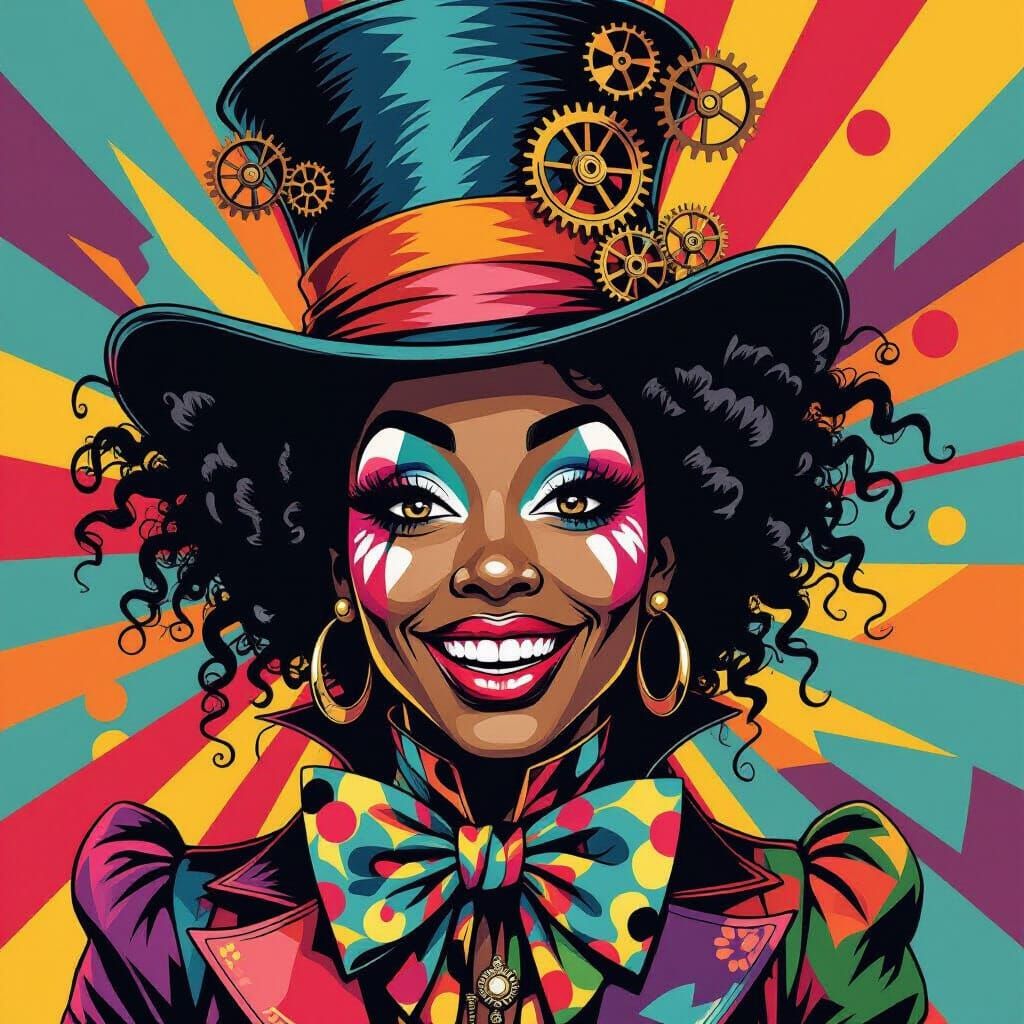Mad Hatter Inspired Woman in Bold Vector Art