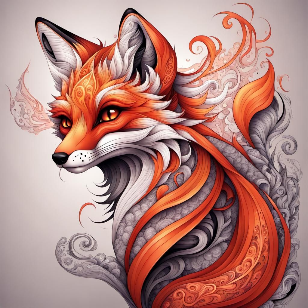 Lava Tattooed Furry Fox: Abstract Vector Art