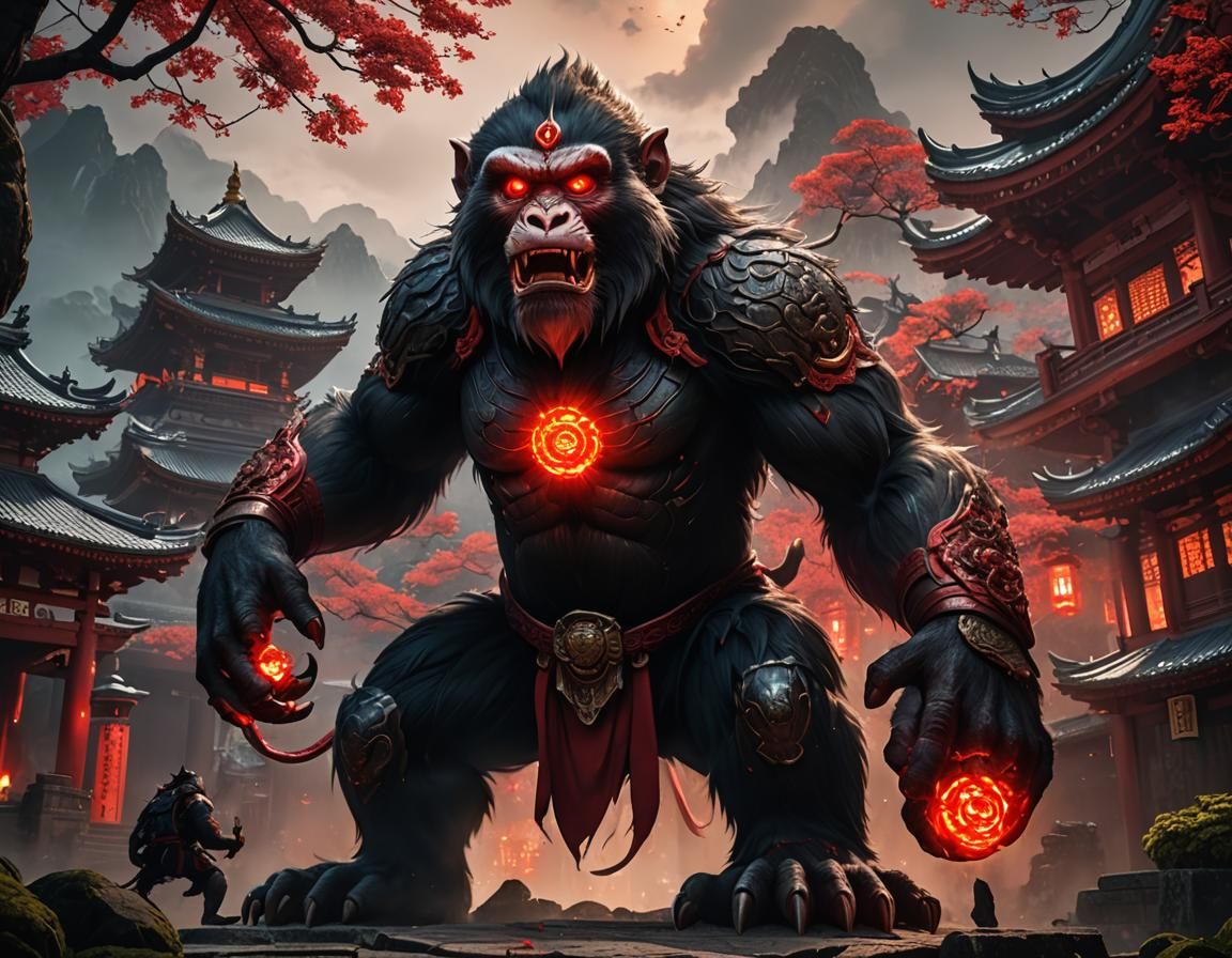 Giant Angry Monkey at Ancient Japanese Temple