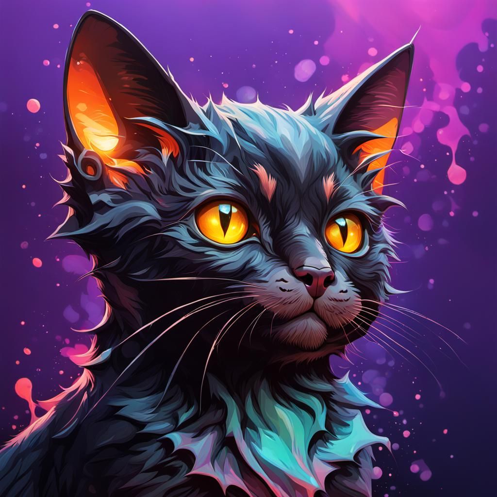 Hyperrealistic Bat Cat Splash Art
