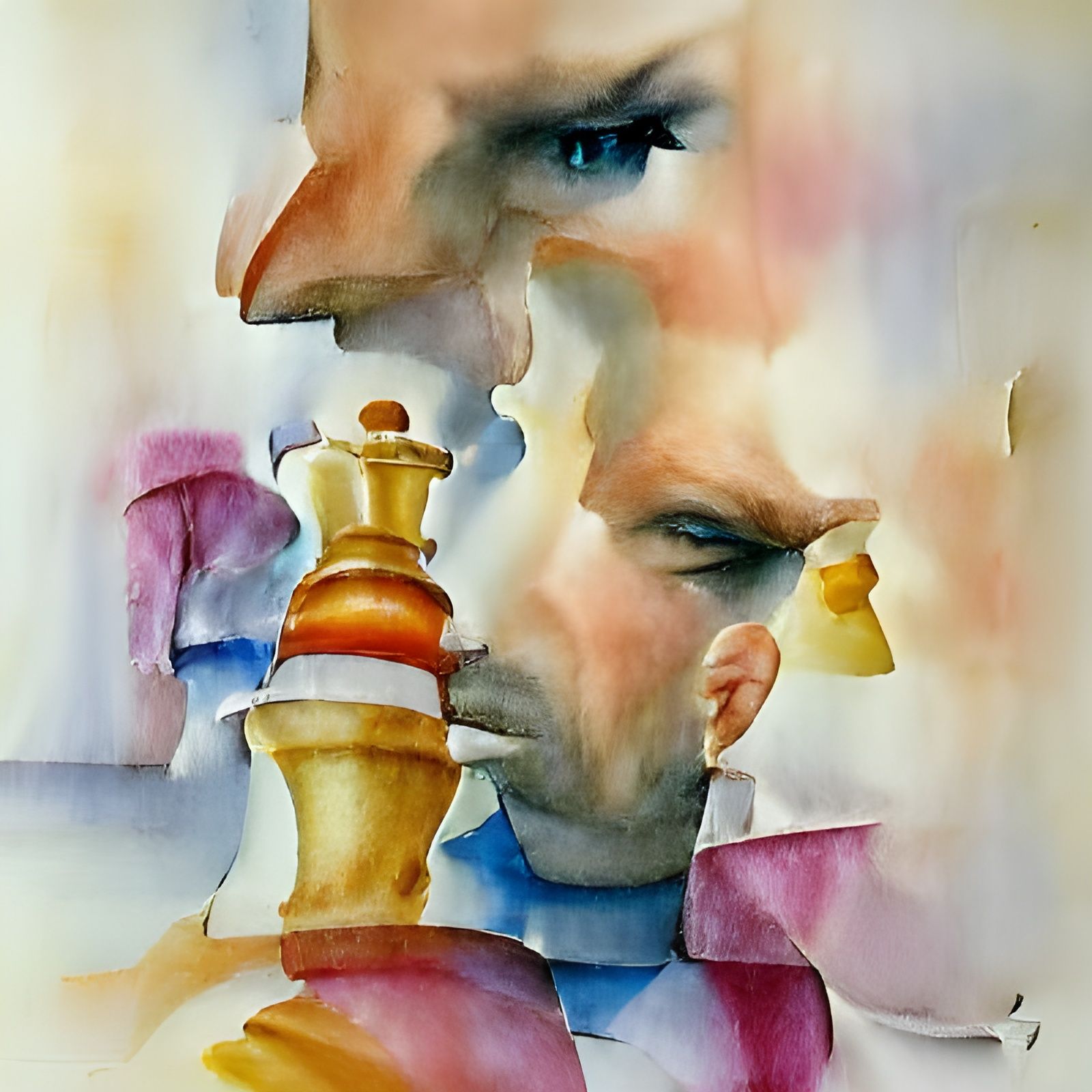 Chess Match: Confusion Before Checkmate, Watercolor Style