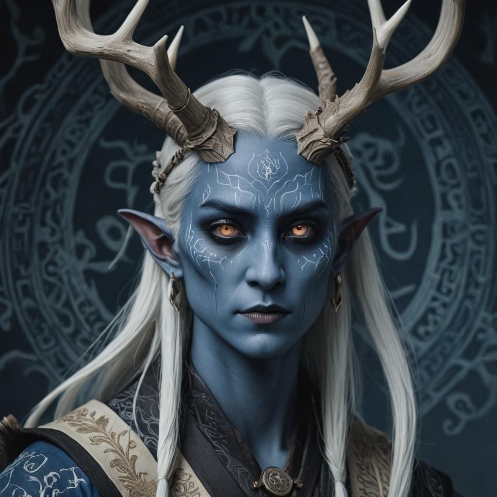 Eerie Dark Elf Portrait with Glowing Runes