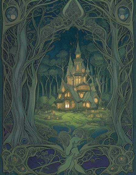 Mystical Fairy Village in Art Nouveau Style