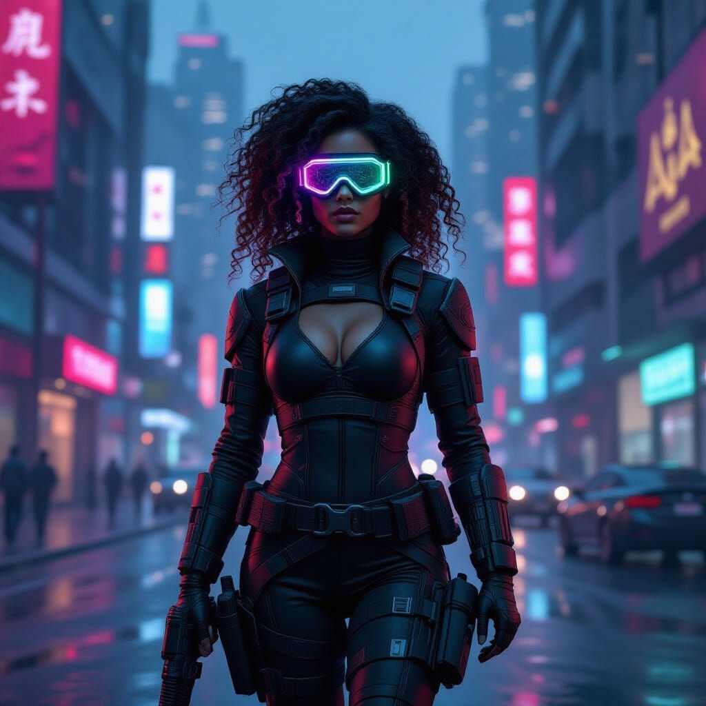 Cyberpunk Black Ops Soldier in Futuristic City