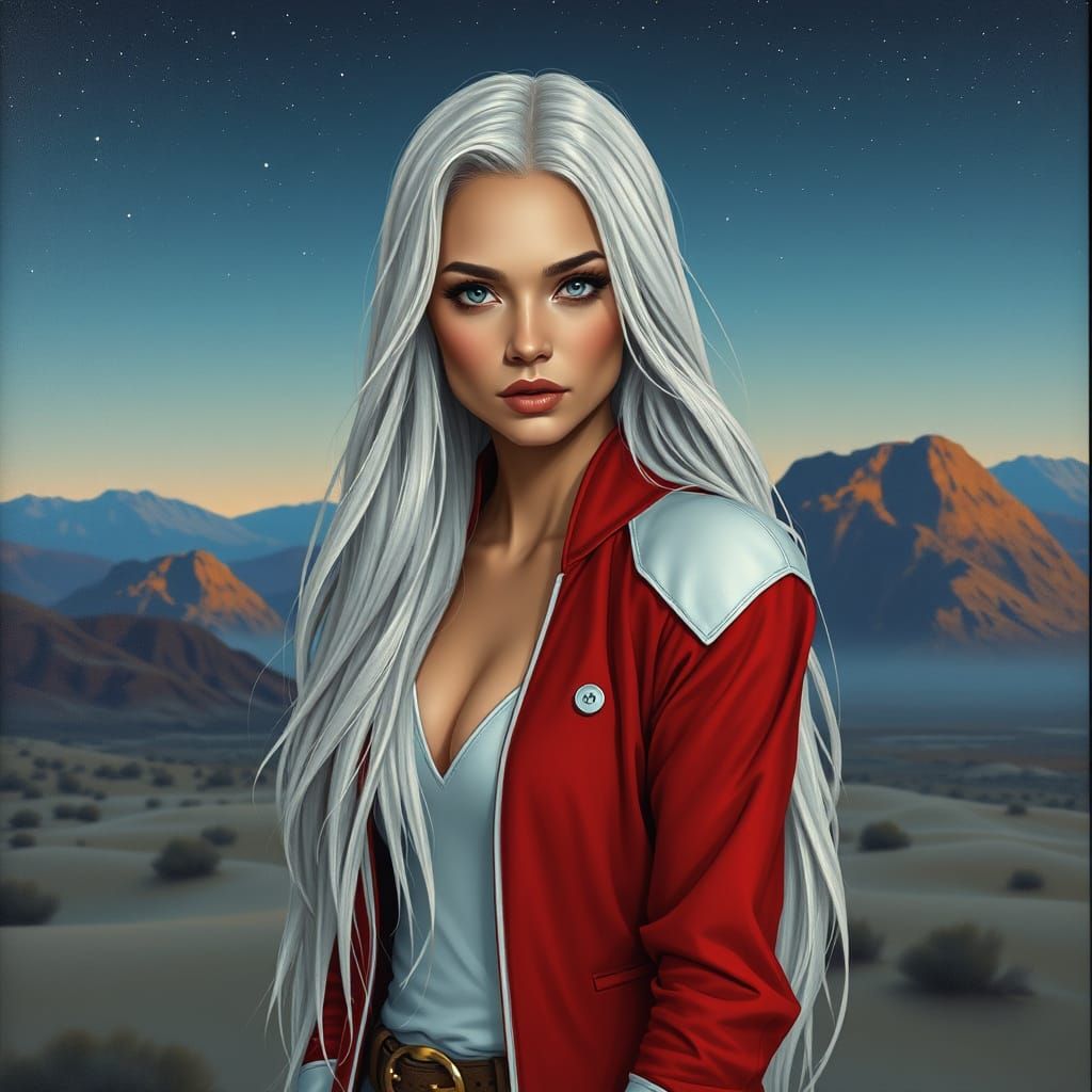 Elegant Fantasy Warrior in Desert Twilight