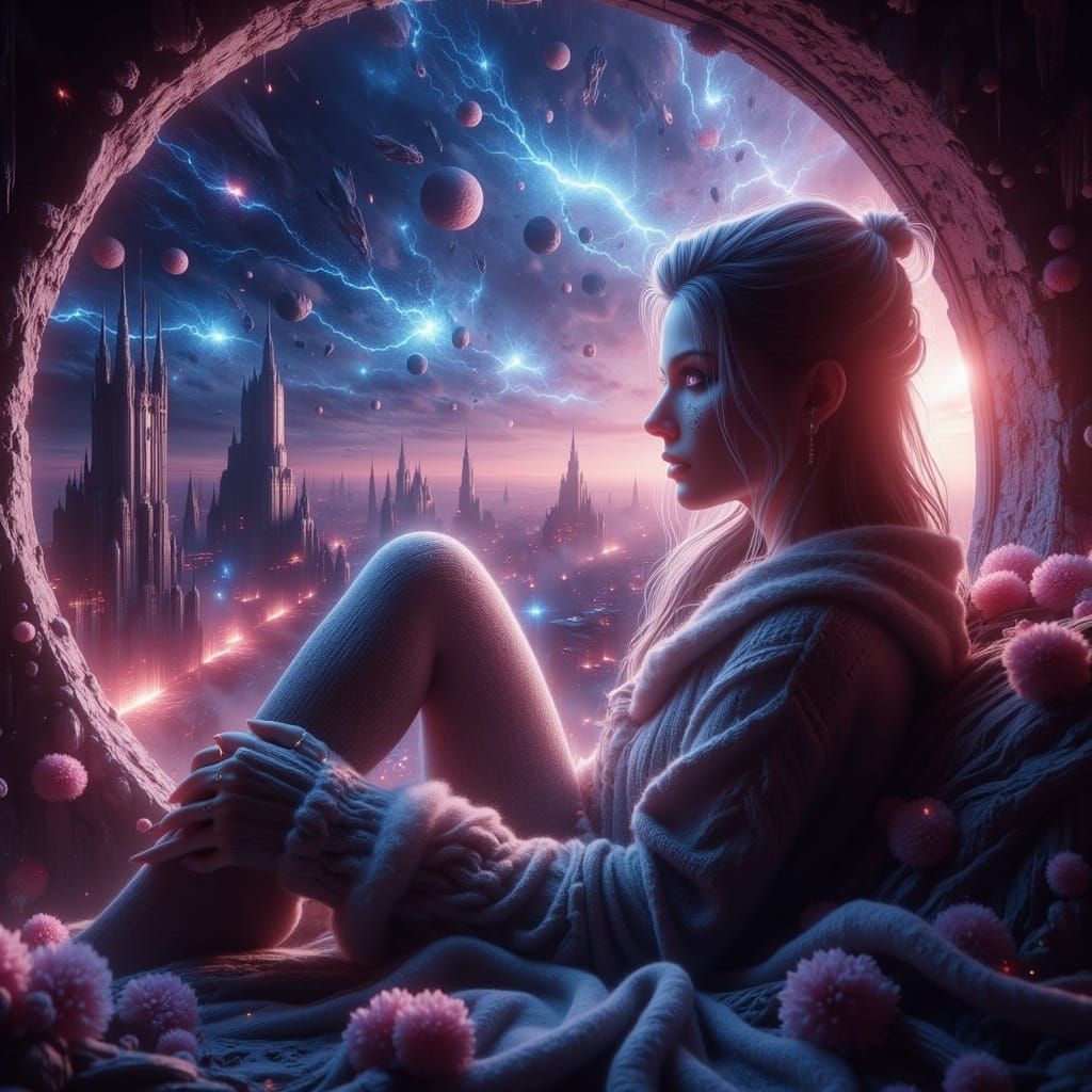 Ethereal Starlight Beauty in Art Nouveau Pink Hues