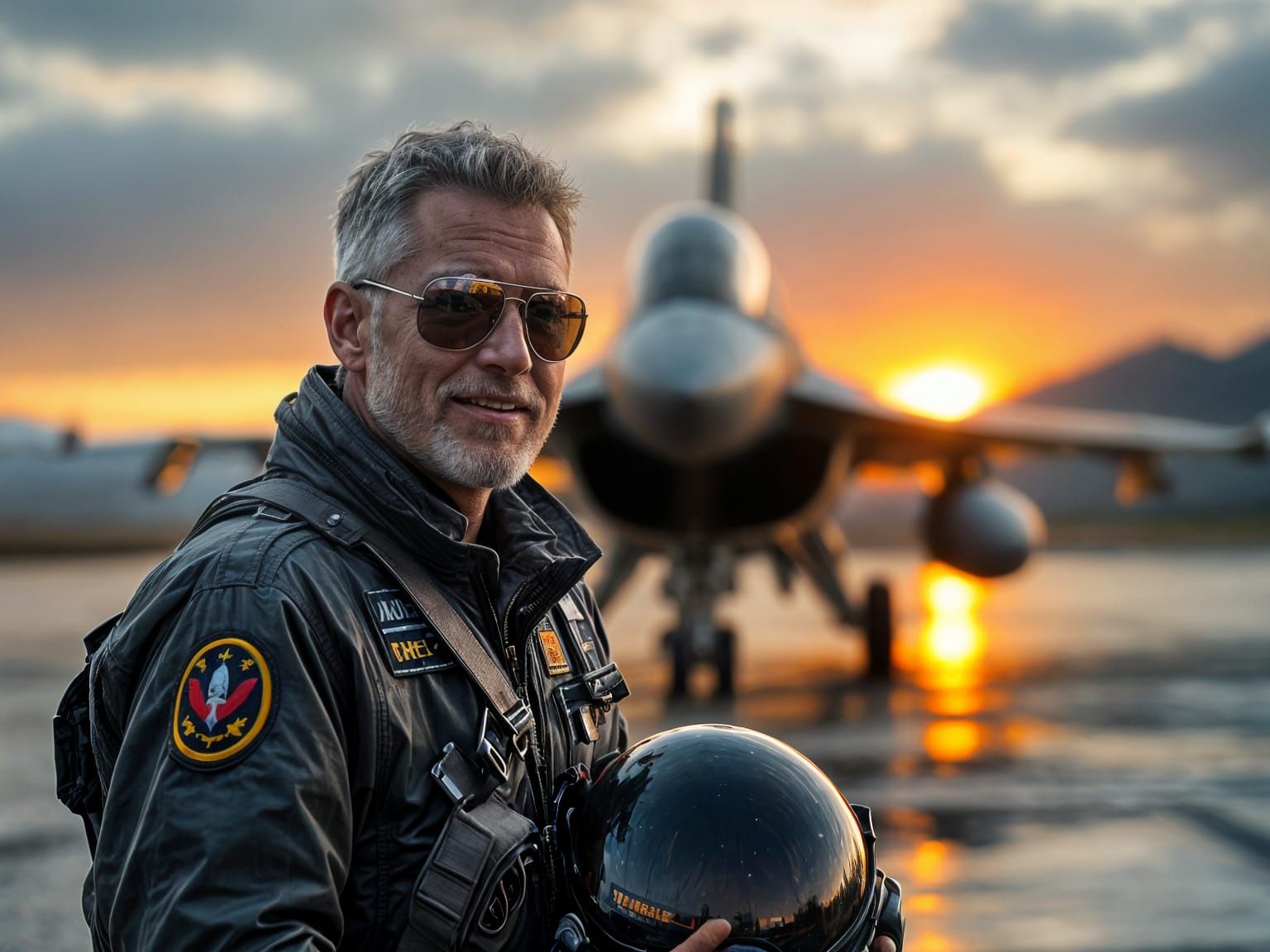 F16 Fighter Jet Sunset Reflection: Cinematic Pilot