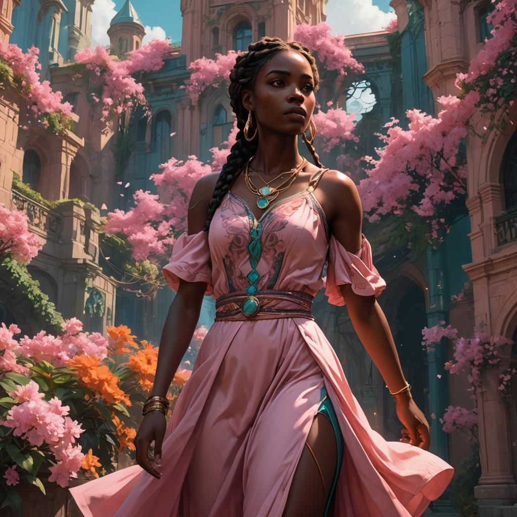 Girl in Pink Dress with Braided Hair