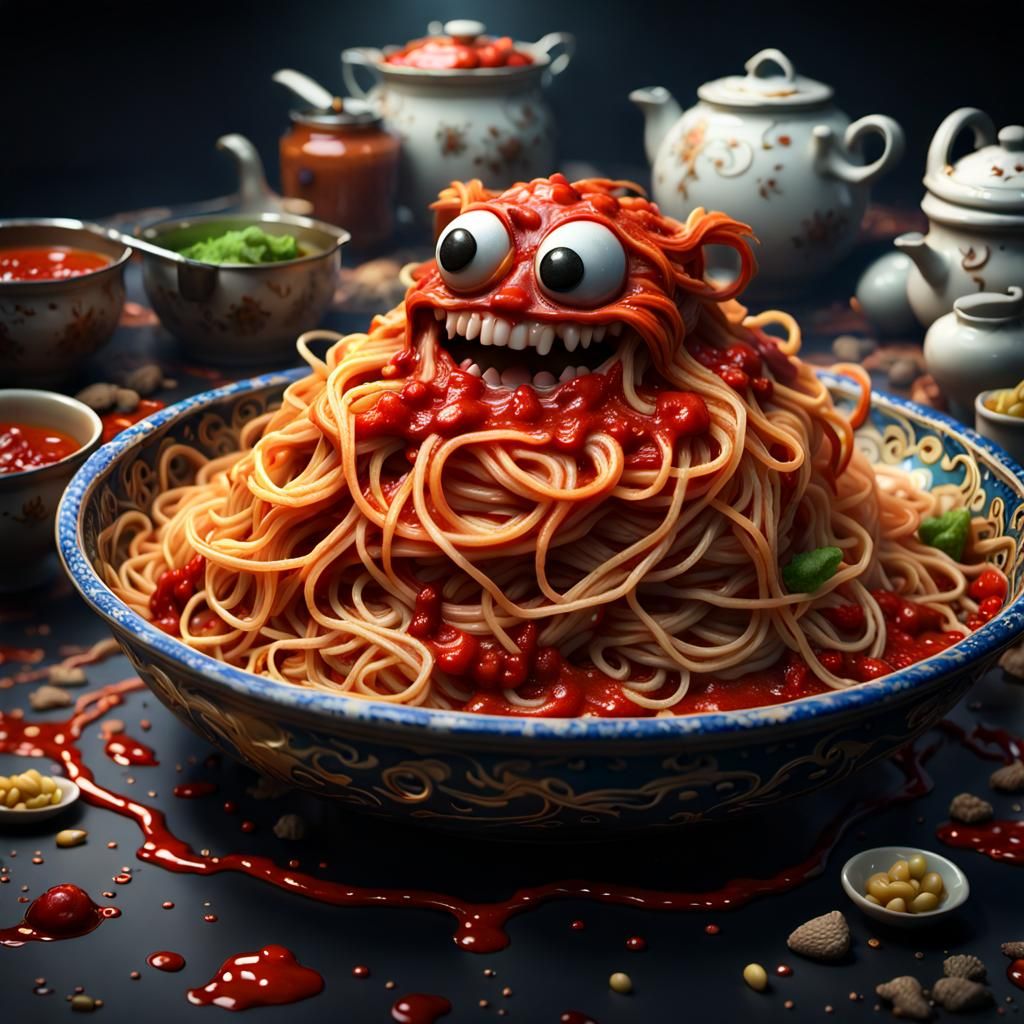 Happy Spaghetti Monster in Sinister Dungeon, Hyperrealism