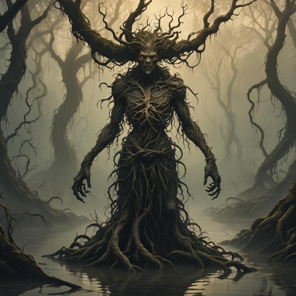 Eerie Swamp Creature in Dark Fantasy Illustration