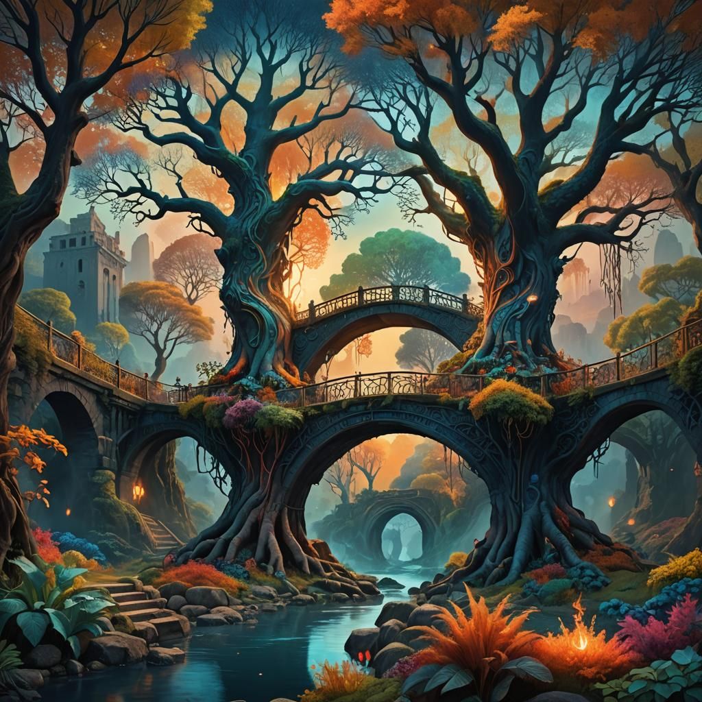 Mystical Tree Bridge: Fantasy Concept Art