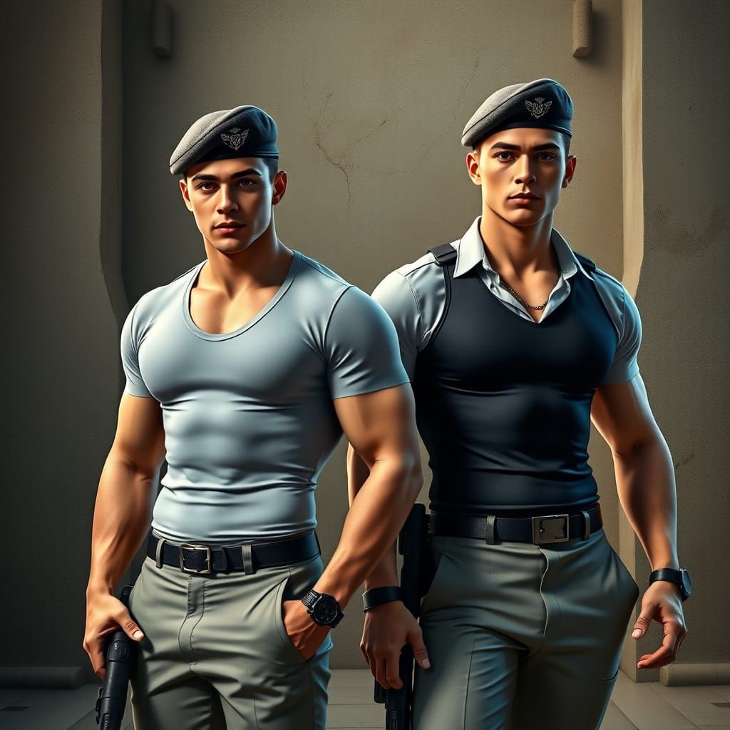 Security Officers with Athletic Build in Futuristic Style