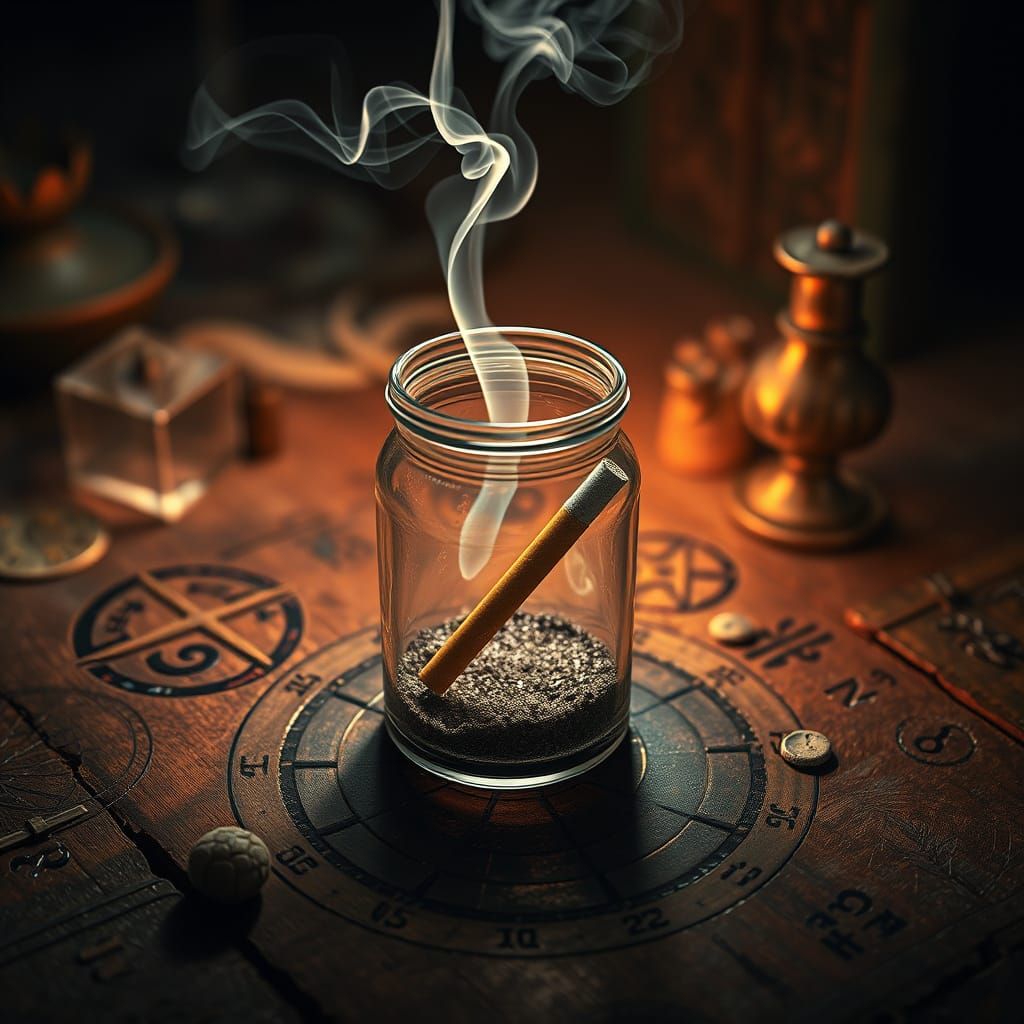 Ethereal Cigarette Scene in Mystical Laboratory