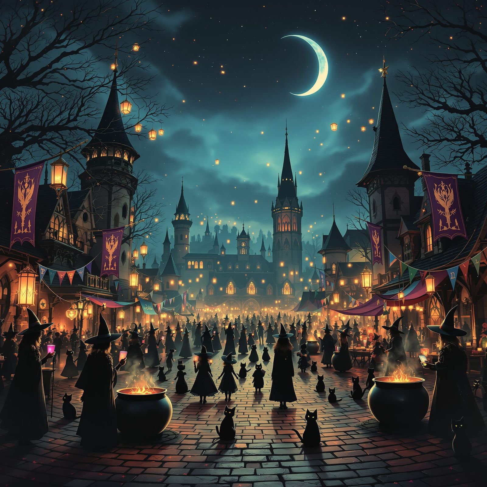 Magical Witch Festival Under Crescent Moon