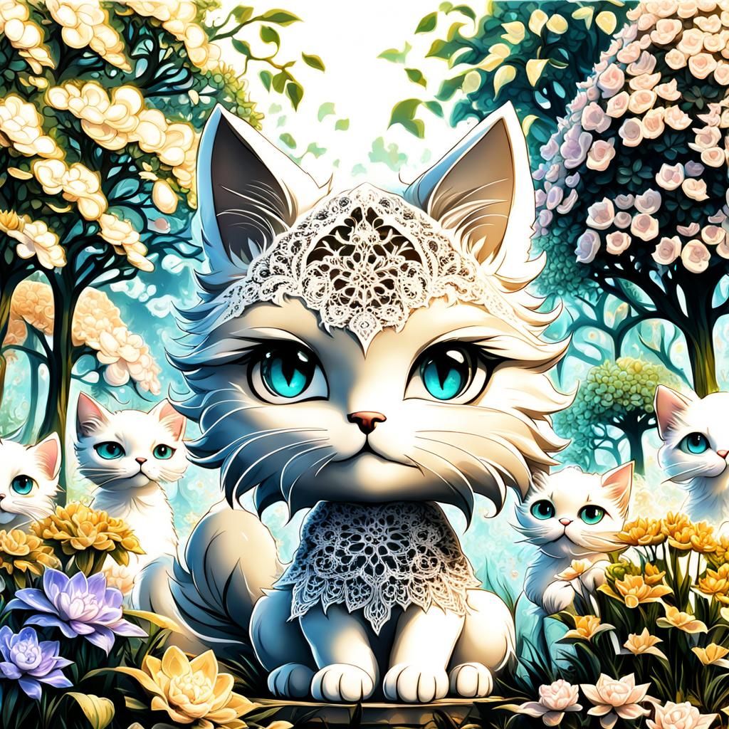 Chibi Garden Scene with Fractal Lace