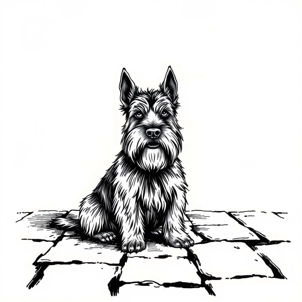 Regal Scottish Terrier in Elegant Black and White Drawing