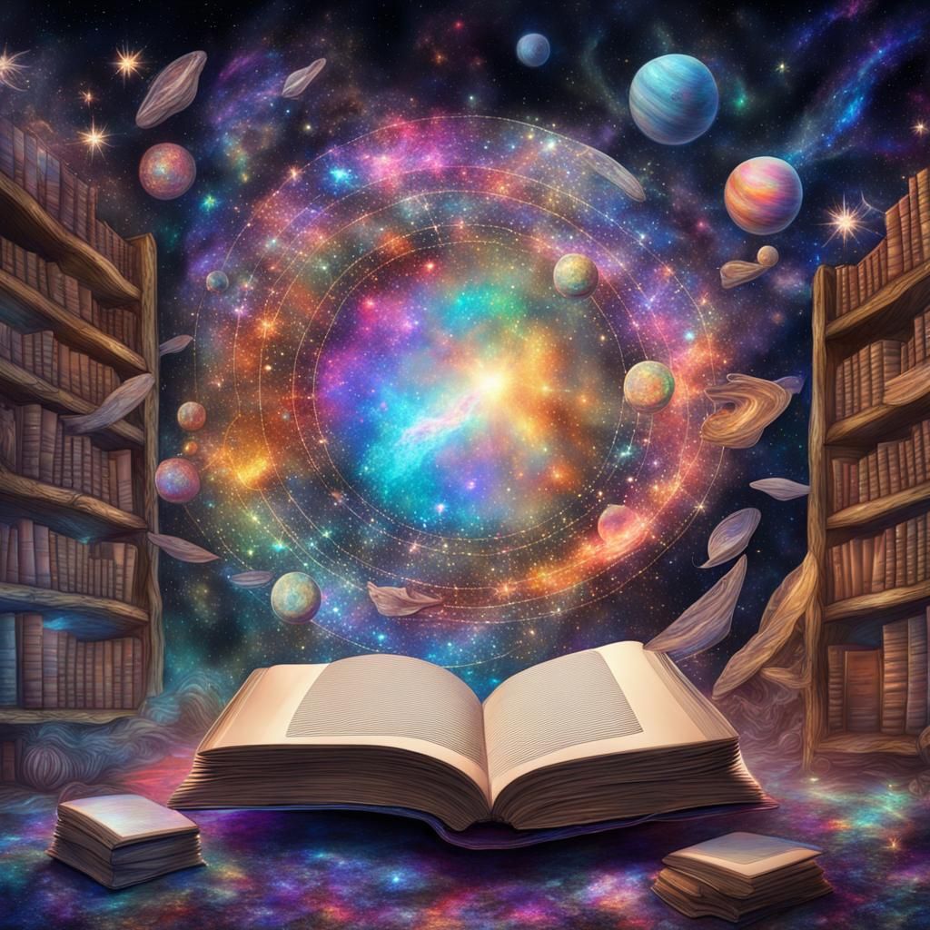 Cosmic Books: Holographic Astral Illustration