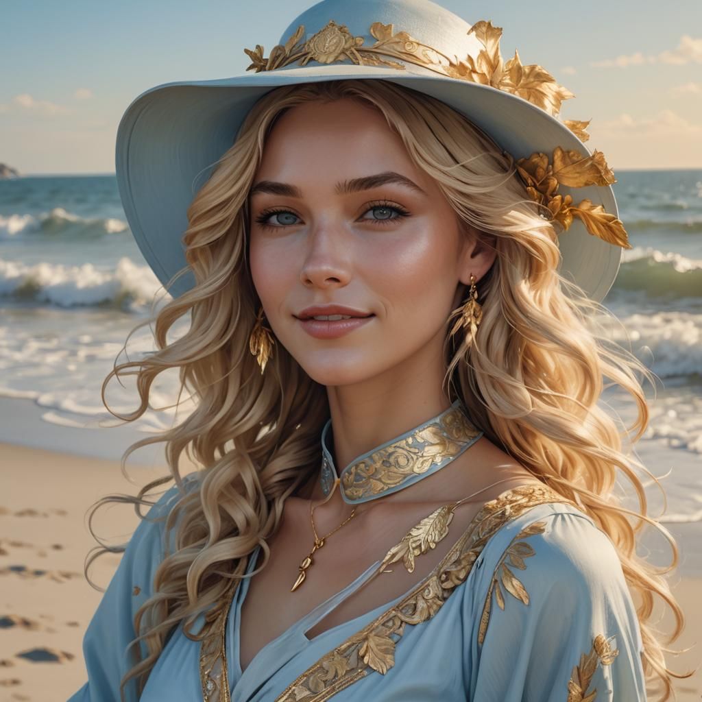 Ethereal Woman on Beach in Digital Portrait Art