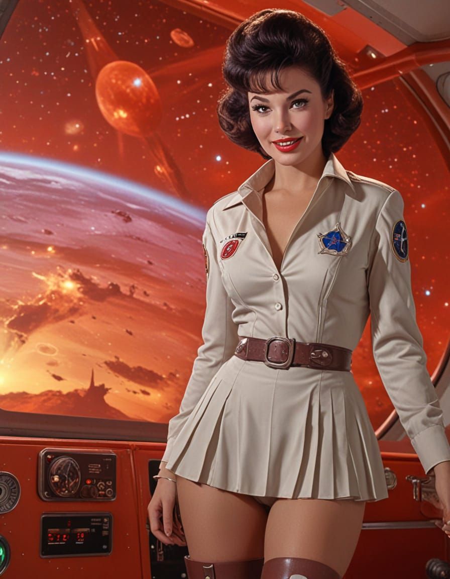 Retro Sci-Fi Pinup in Space Cadet Uniform