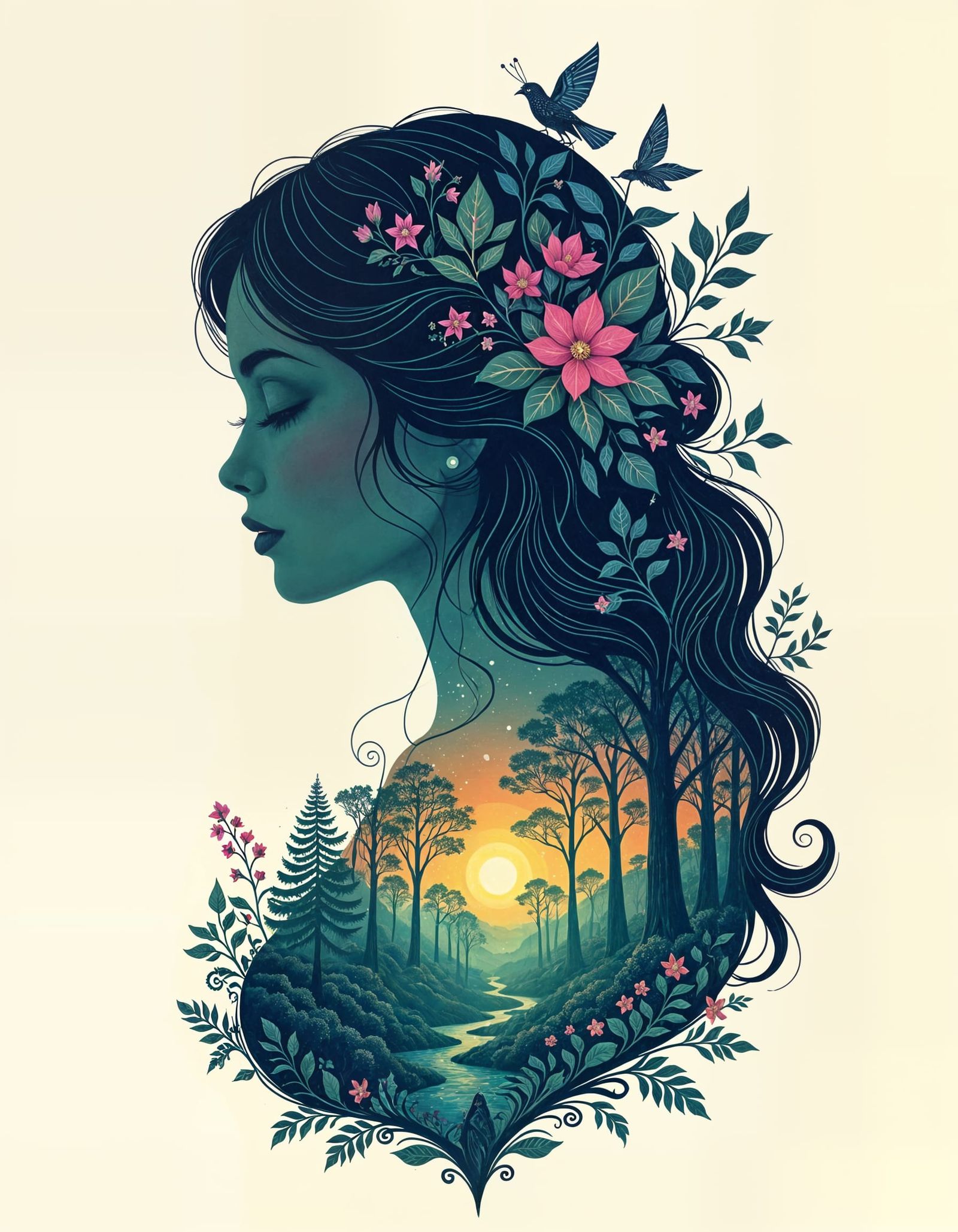 Enchanted Forest Double Exposure Collage Art